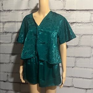 Vintage Emerald Green Victoria’s Secret 2 Piece Pajama Shorts Set Size Small